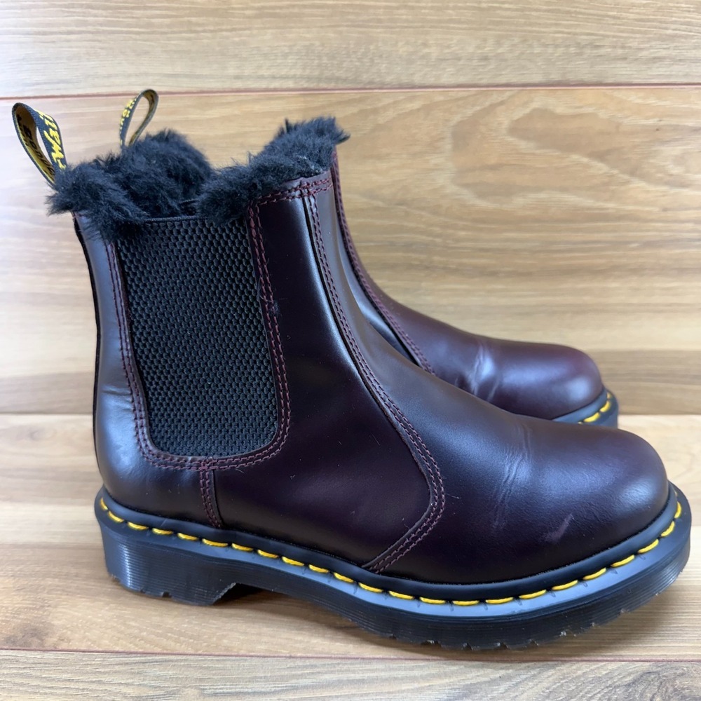 Dr Martens Chelsea Burgundy Oxblood Boots Womens 6 Faux Fur Lined Y2K Punk